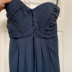WORN ONCE! No stains. Navy blue strapless gown.